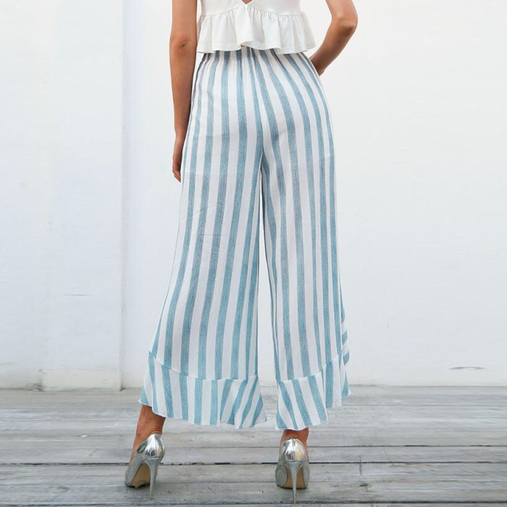 High Waisted Striped Palazzo Pants with Ruffles - Picture 4 of 8